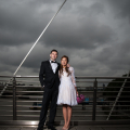 Wedding Couple on Bridge overlookign Thames
